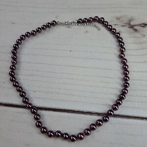 Elegant Purple Faux Pearl Necklace Lobster Clasp